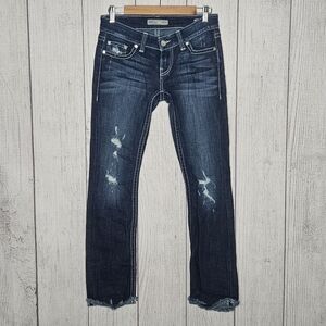 BKE Denim Stella Distressed Dark Wash Straight Stretch Jeans BKC 1535, sz 27